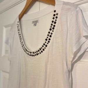 American Eagle white tee with studded neckline